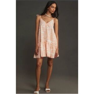 NWT Maeve Flounce Peach White Cotton Mini Dress - Small